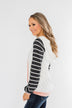 Make Me Blush Striped Hoodie- Ivory, Charcoal, & Blush