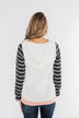 Make Me Blush Striped Hoodie- Ivory, Charcoal, & Blush