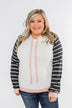 Make Me Blush Striped Hoodie- Ivory, Charcoal, & Blush