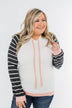 Make Me Blush Striped Hoodie- Ivory, Charcoal, & Blush