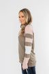 Full Of Joy Color Block Top- Mocha, Pink, & Ivory