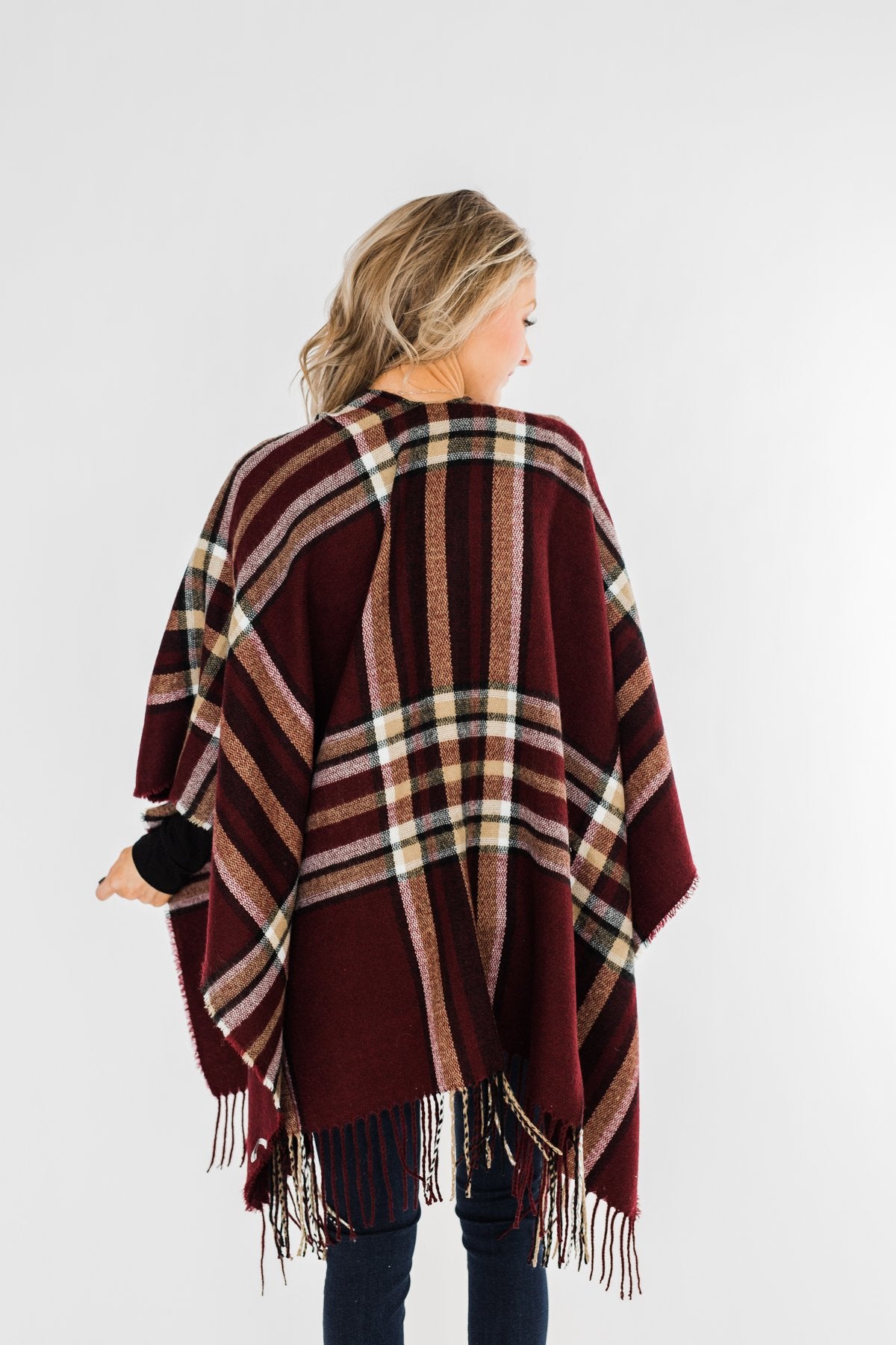Perfect Plaid Shawl- Burgundy, Tan, & Ivory