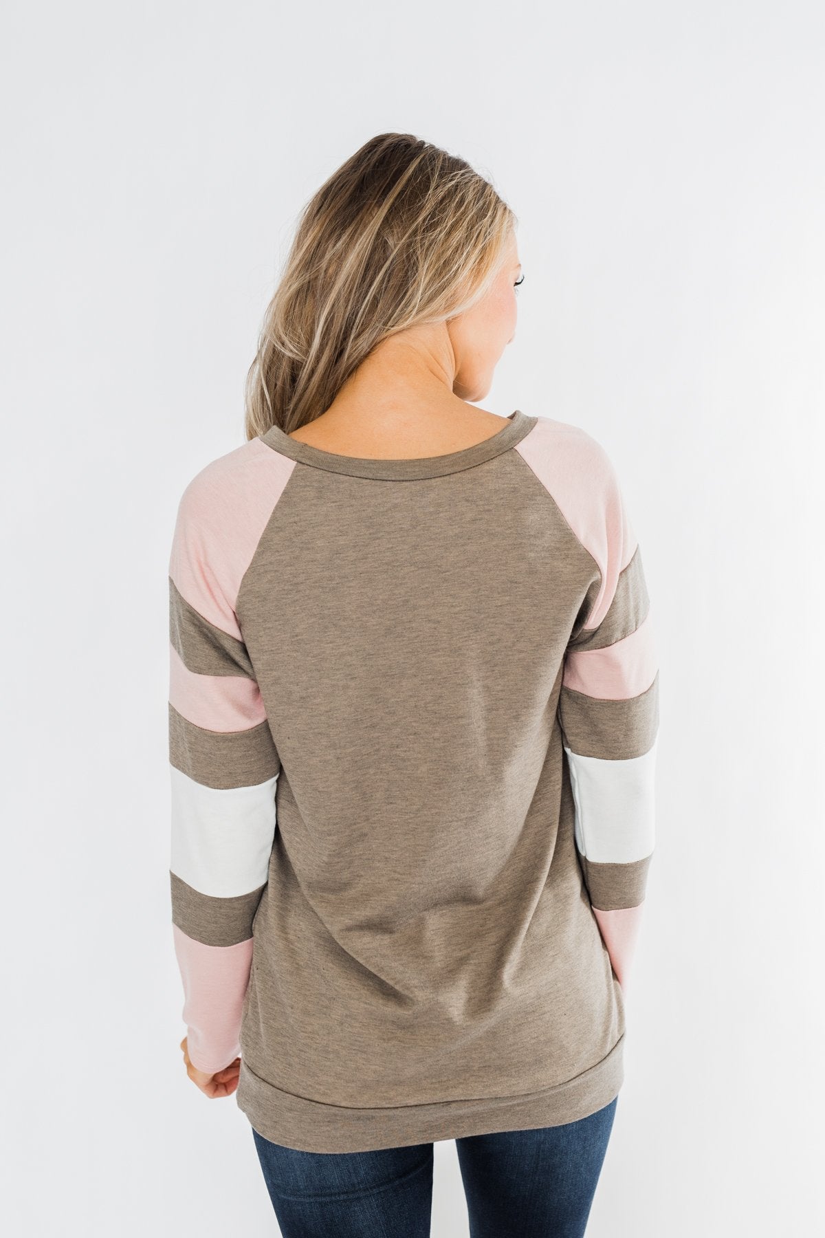 Full Of Joy Color Block Top- Mocha, Pink, & Ivory