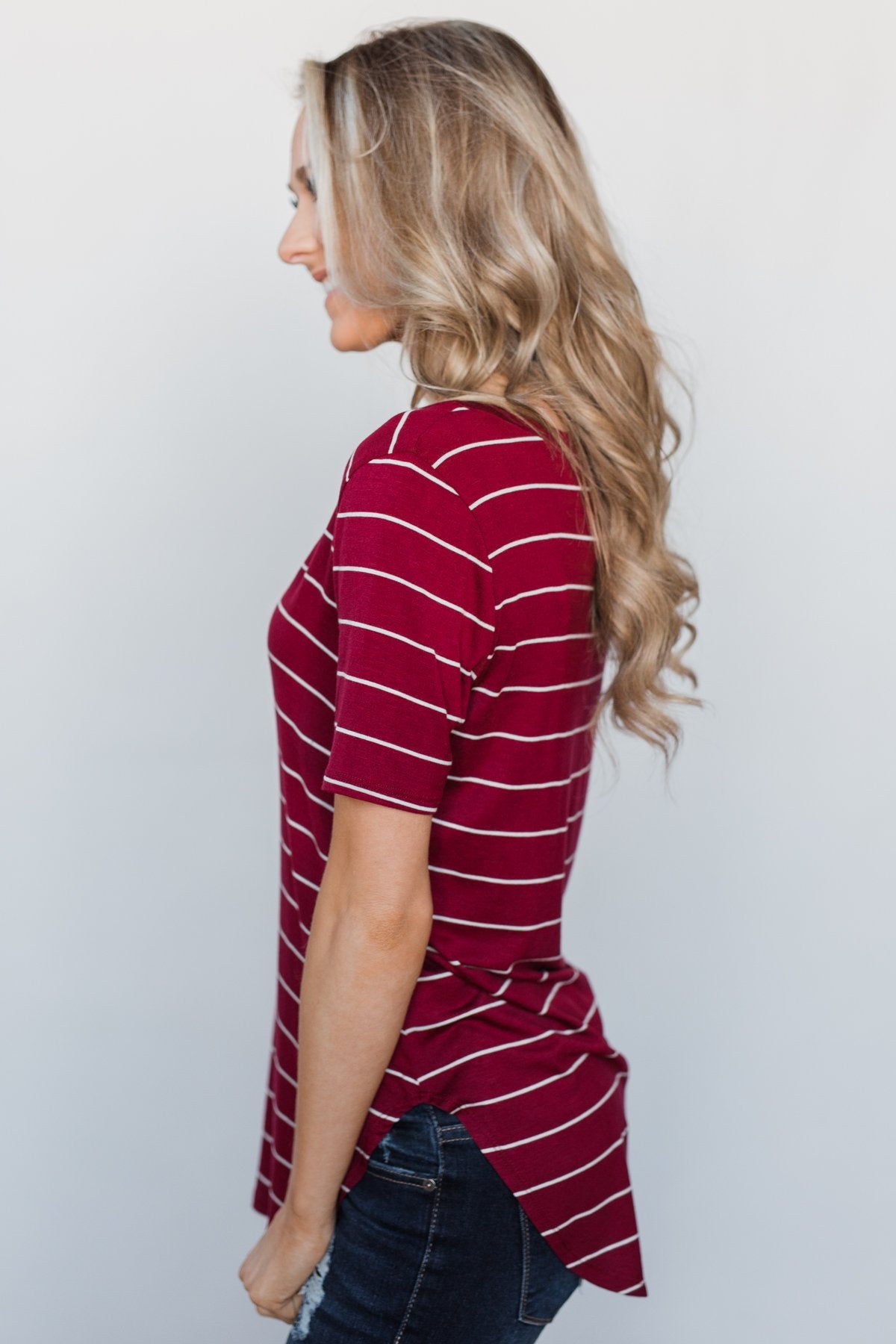 Can't Stay Away Striped Top - Burgundy
