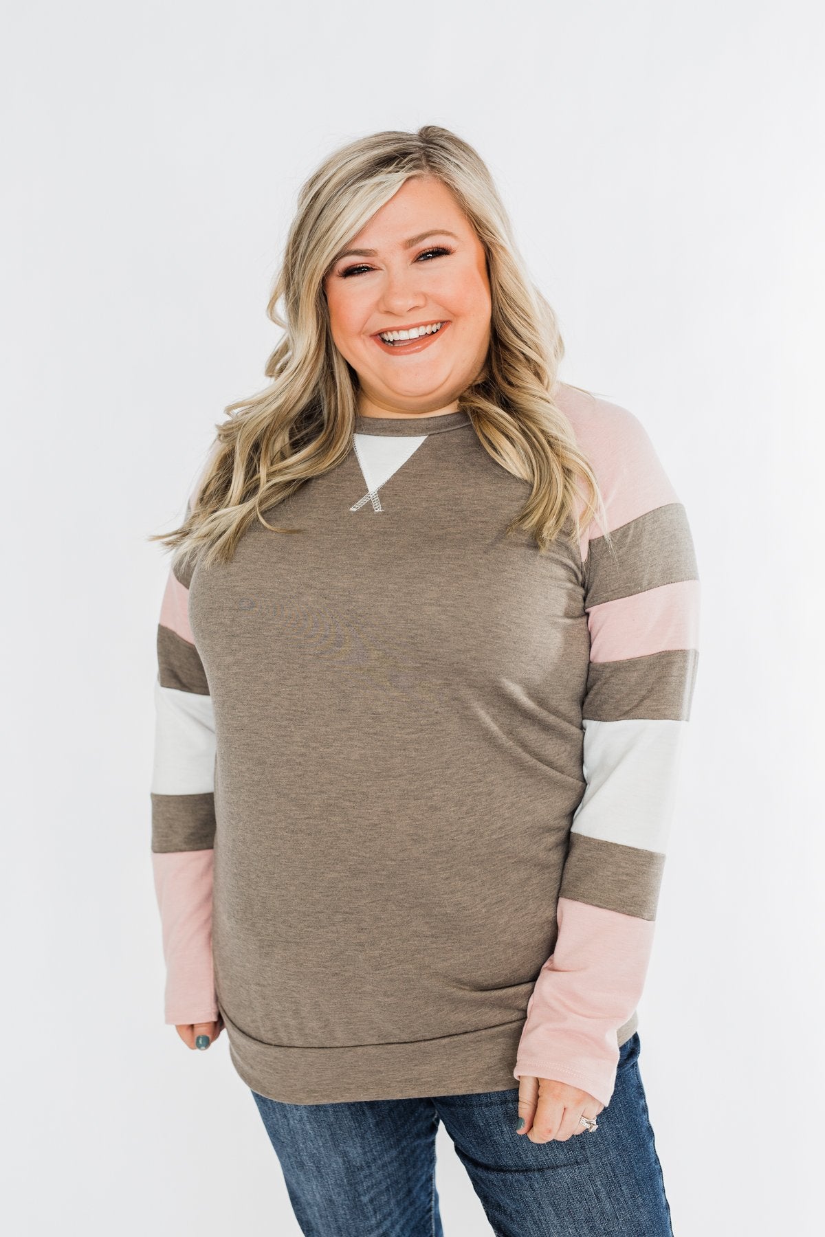 Full Of Joy Color Block Top- Mocha, Pink, & Ivory