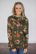 Floral Cowl Neck Tunic Top ~ Olive