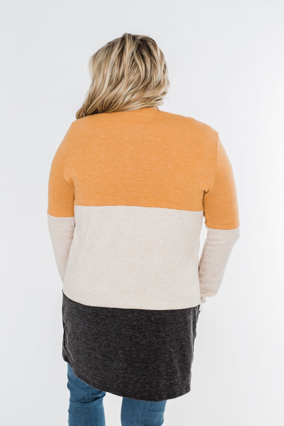 Until Tomorrow Color Block Cardigan- Mustard & Charcoal