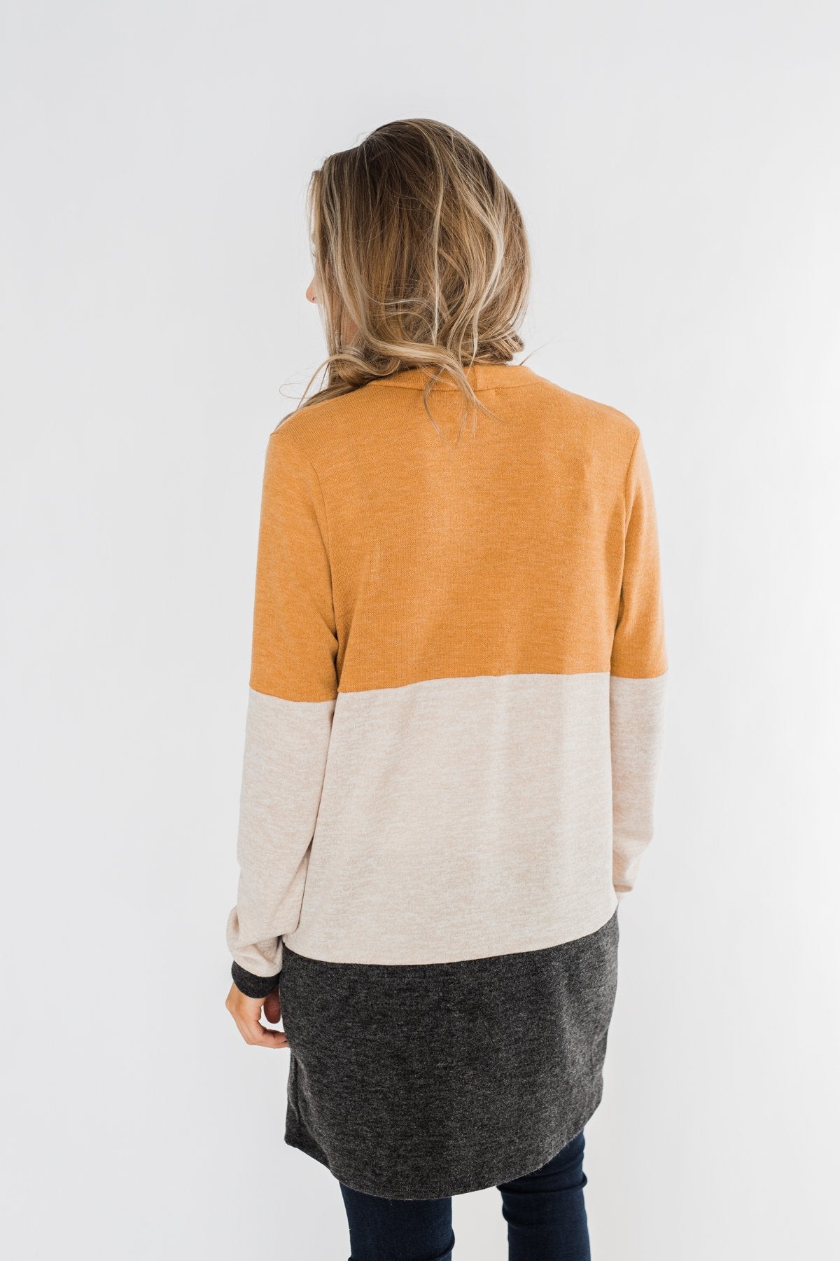 Until Tomorrow Color Block Cardigan- Mustard & Charcoal