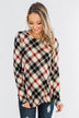 Meet Me Under The Mistletoe Plaid Top- Cream, Black, & Red