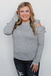 A New Hello Ruffle Cold Shoulder Top- Heather Grey