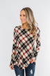 Meet Me Under The Mistletoe Plaid Top- Cream, Black, & Red