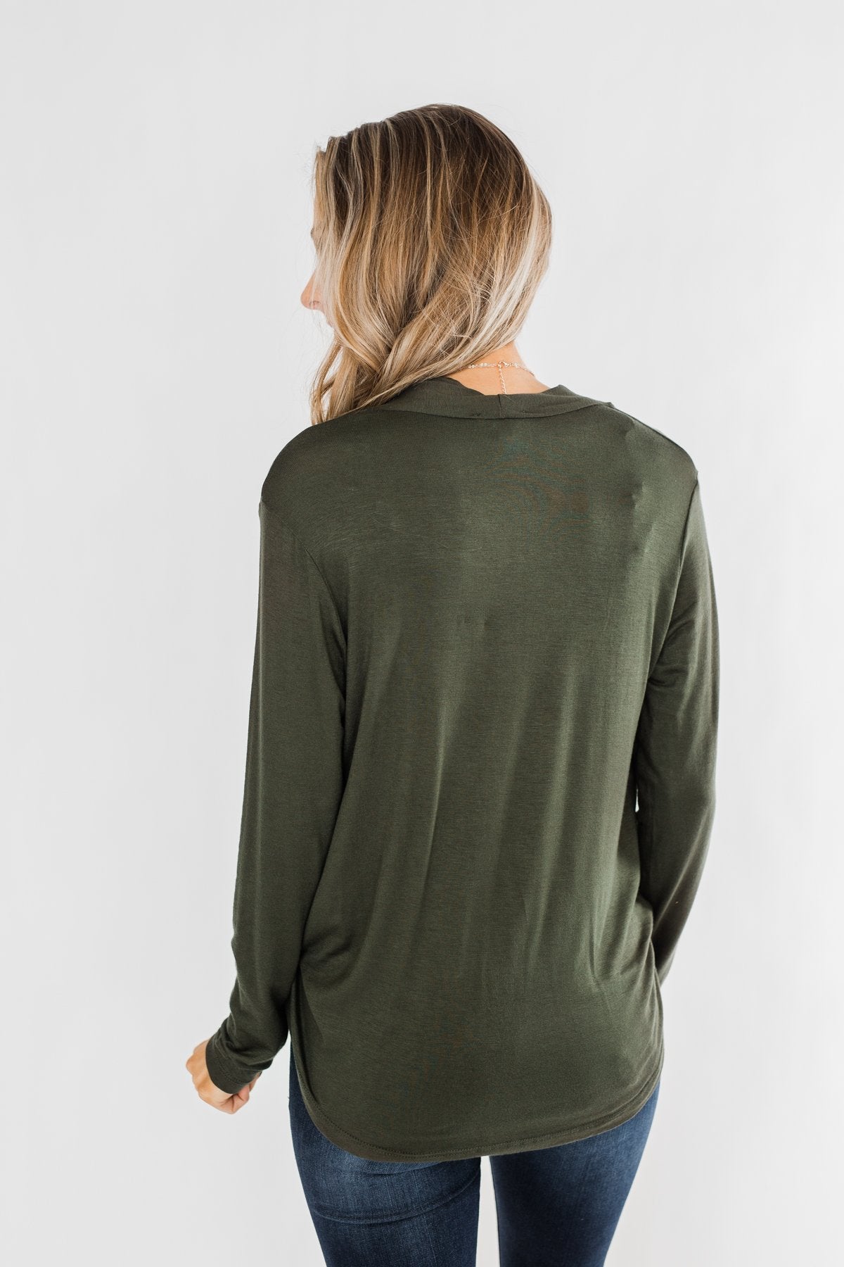 Can't Help This Feeling Front Wrap Top- Olive