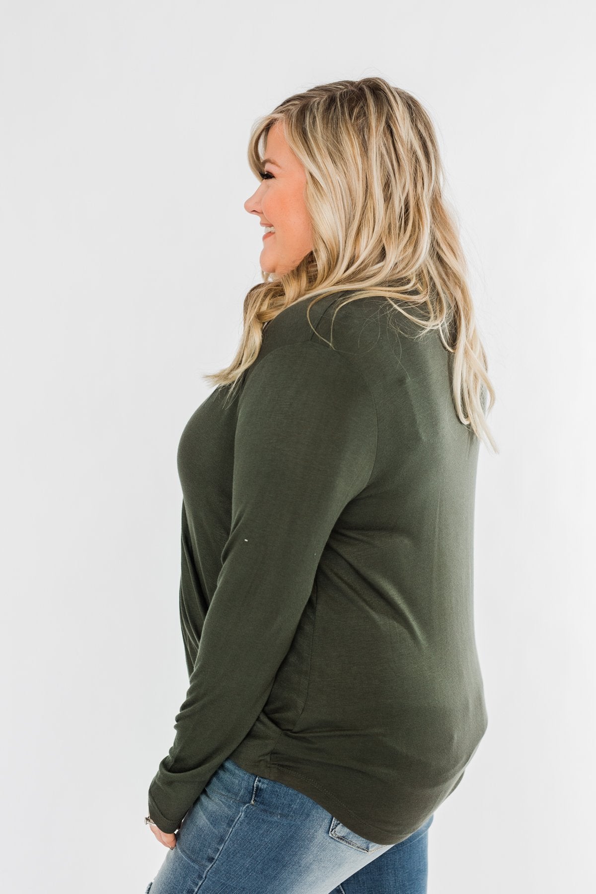 Can't Help This Feeling Front Wrap Top- Olive