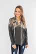 Camo Cutie Lace Up Hoodie- Charcoal & Ivory