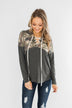 Camo Cutie Lace Up Hoodie- Charcoal & Ivory