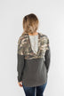 Camo Cutie Lace Up Hoodie- Charcoal & Ivory