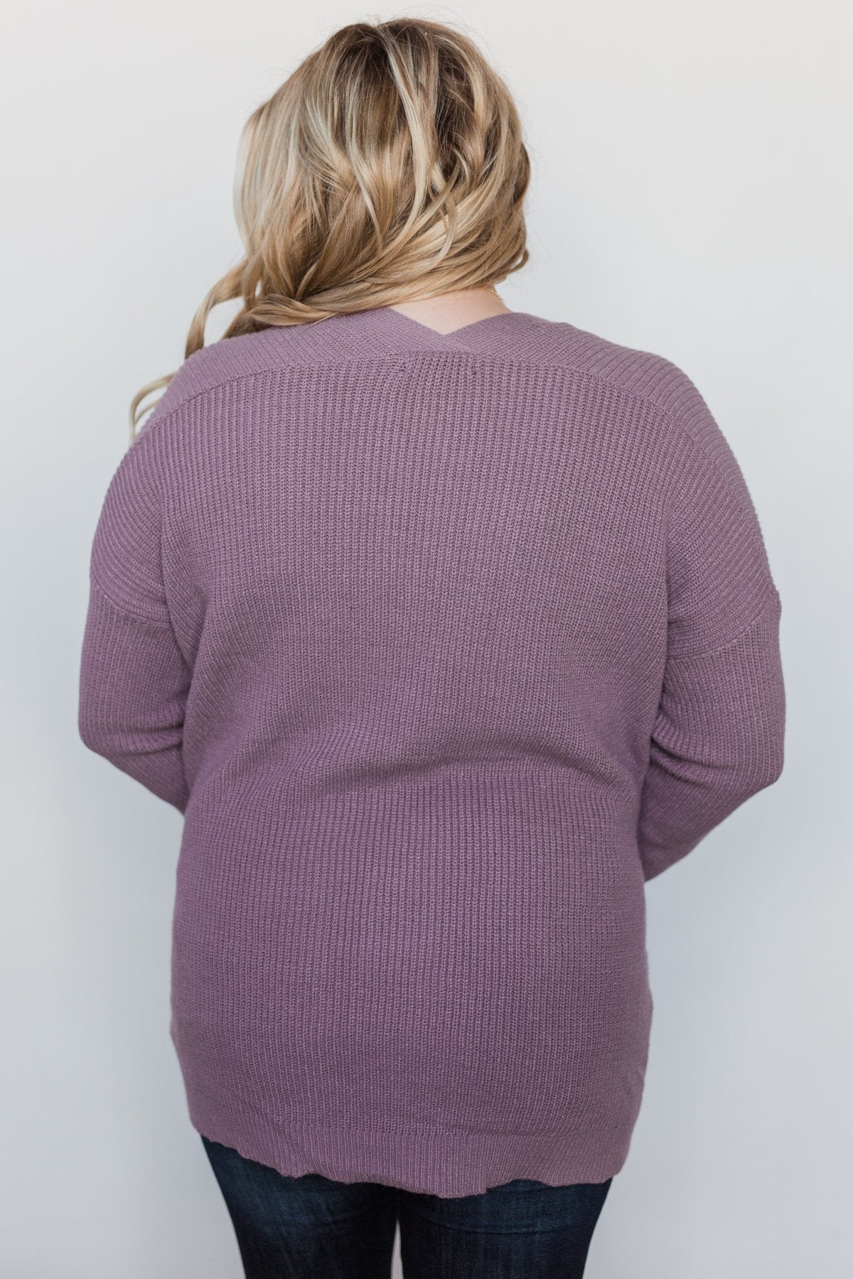 Drop Shoulder Knit Cardigan - Dark Lavender