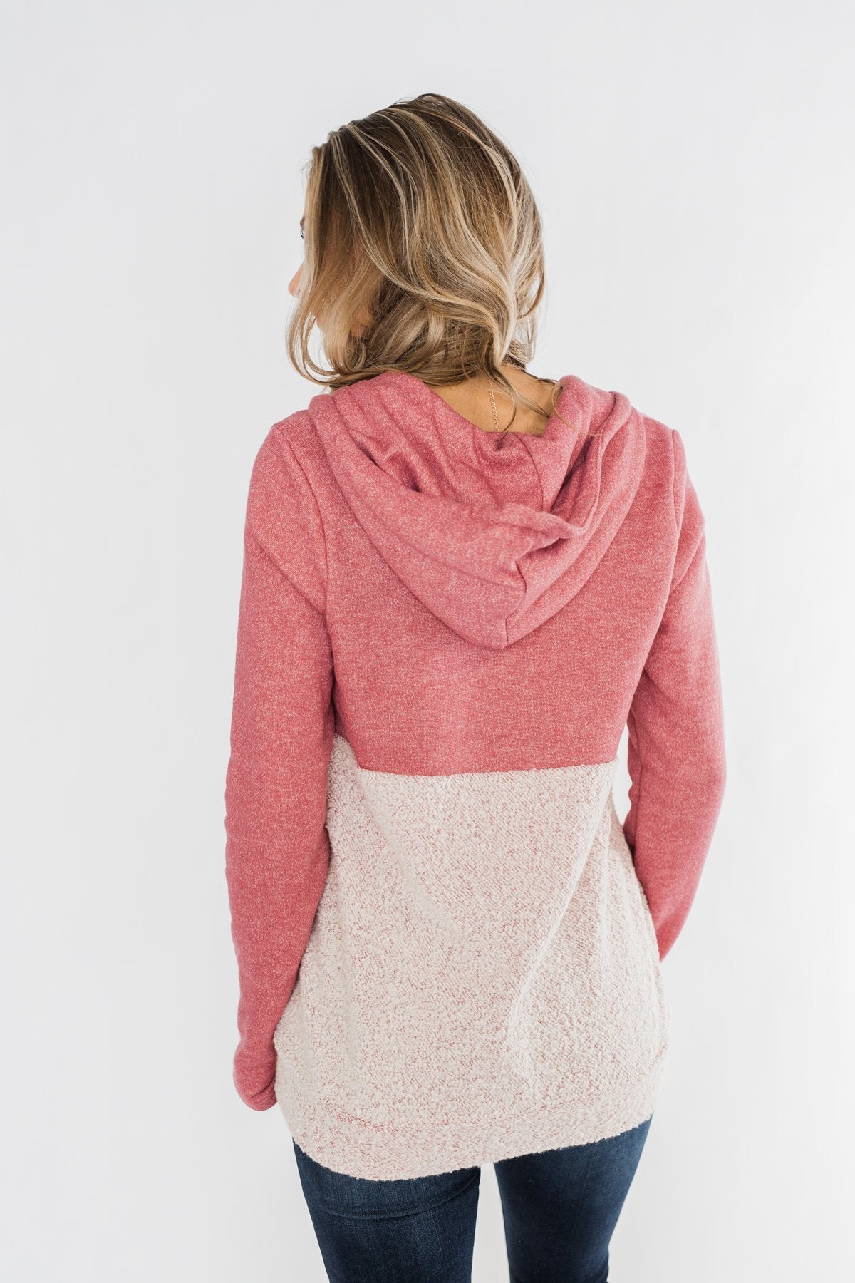 Talk To Me Quarter Zip Hoodie- Mauve Pink