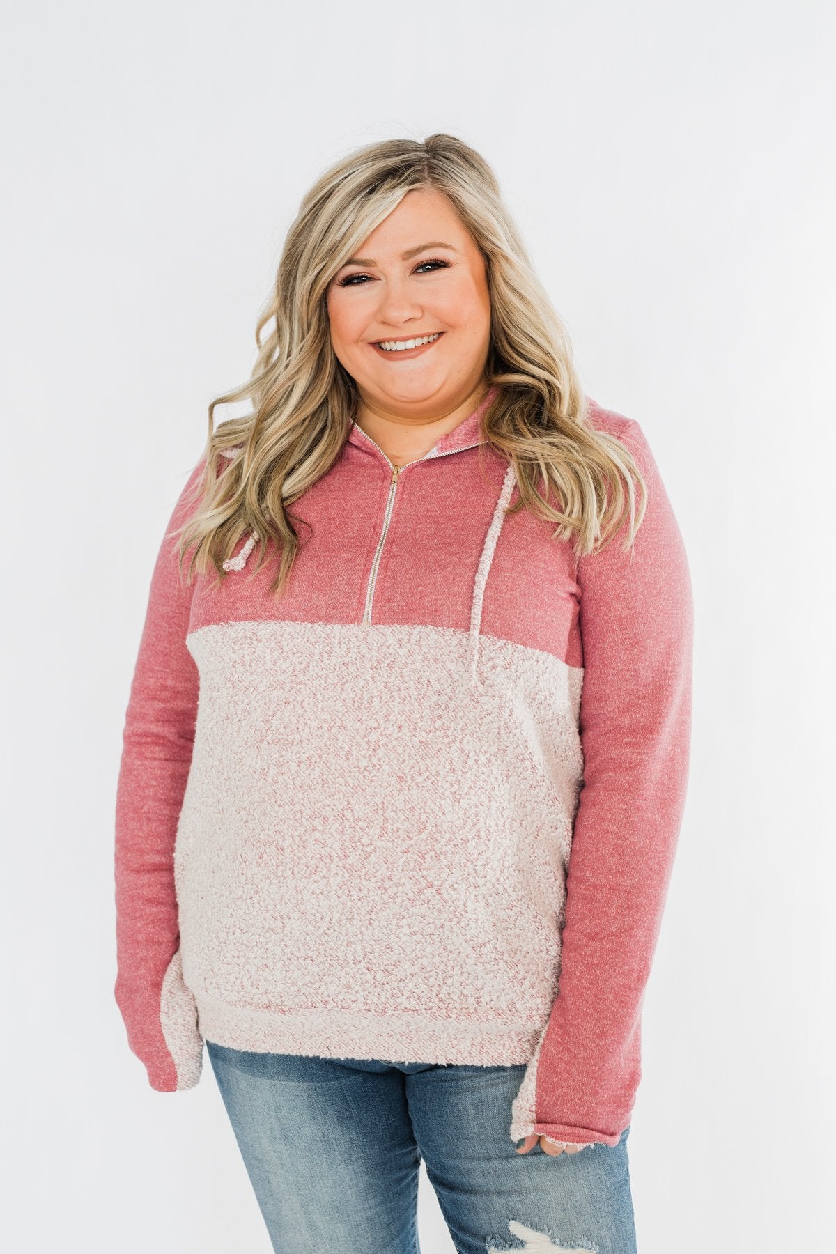 Talk To Me Quarter Zip Hoodie- Mauve Pink
