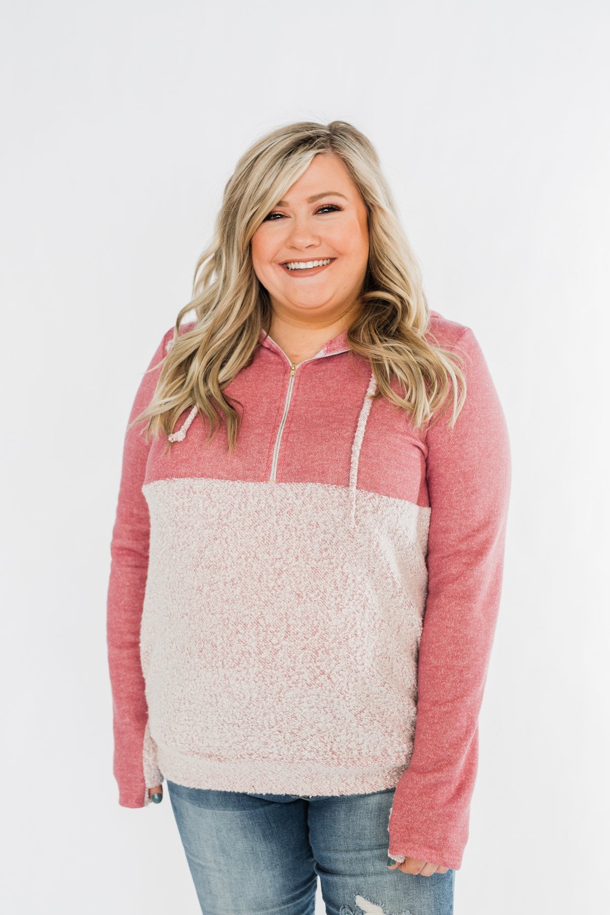 Talk To Me Quarter Zip Hoodie- Mauve Pink