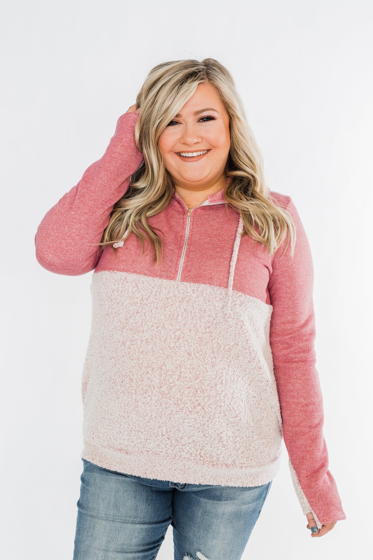 Talk To Me Quarter Zip Hoodie- Mauve Pink