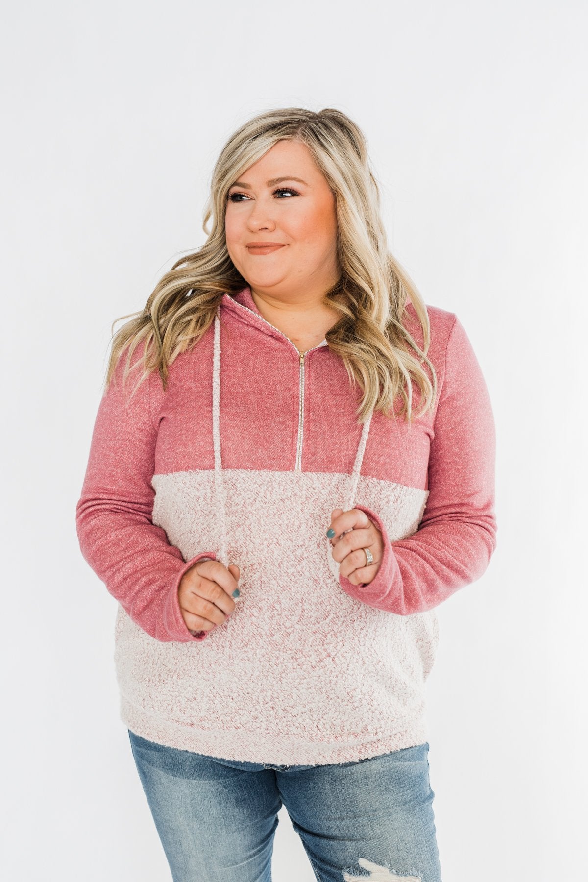 Talk To Me Quarter Zip Hoodie- Mauve Pink