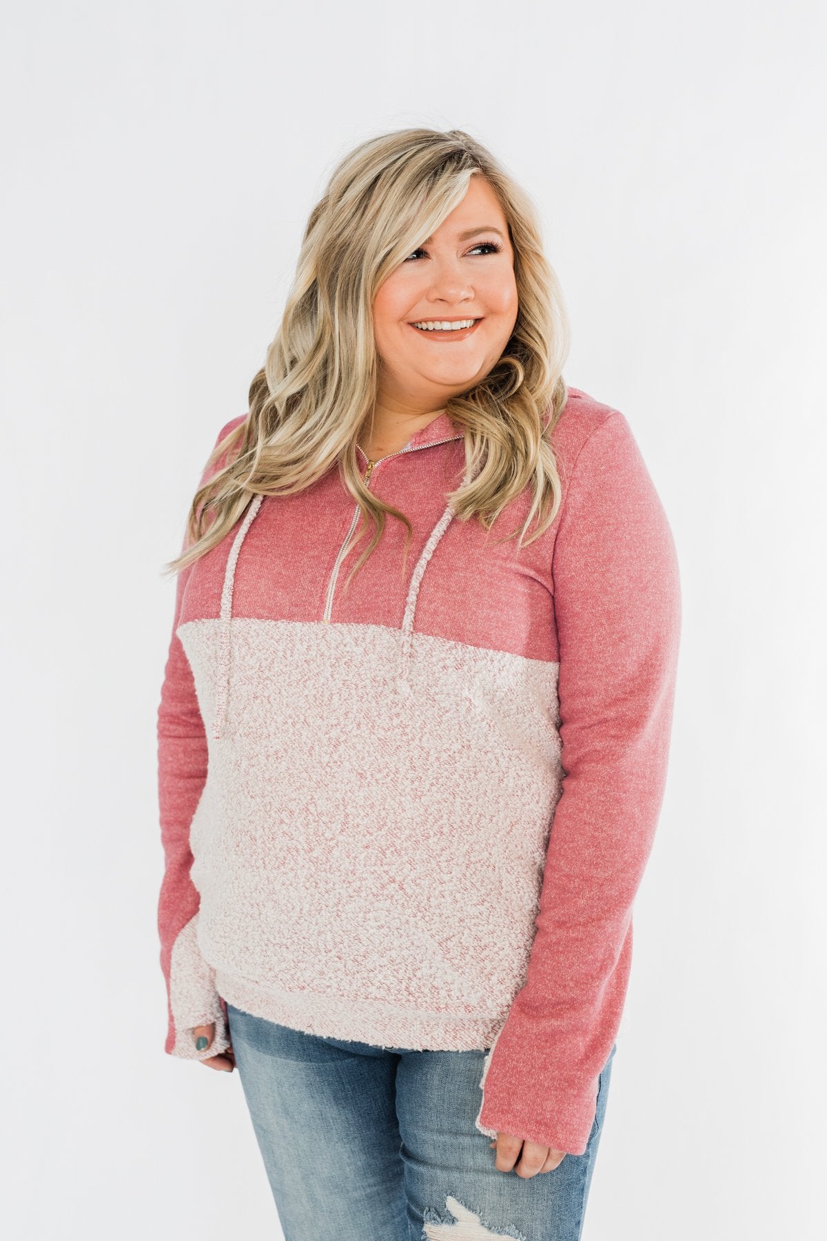Talk To Me Quarter Zip Hoodie- Mauve Pink