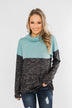 Mint Charcoal Cowl Color Block Top
