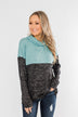 Mint Charcoal Cowl Color Block Top