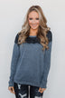 Winter Nights Lace Trimmed Top - Slate Blue