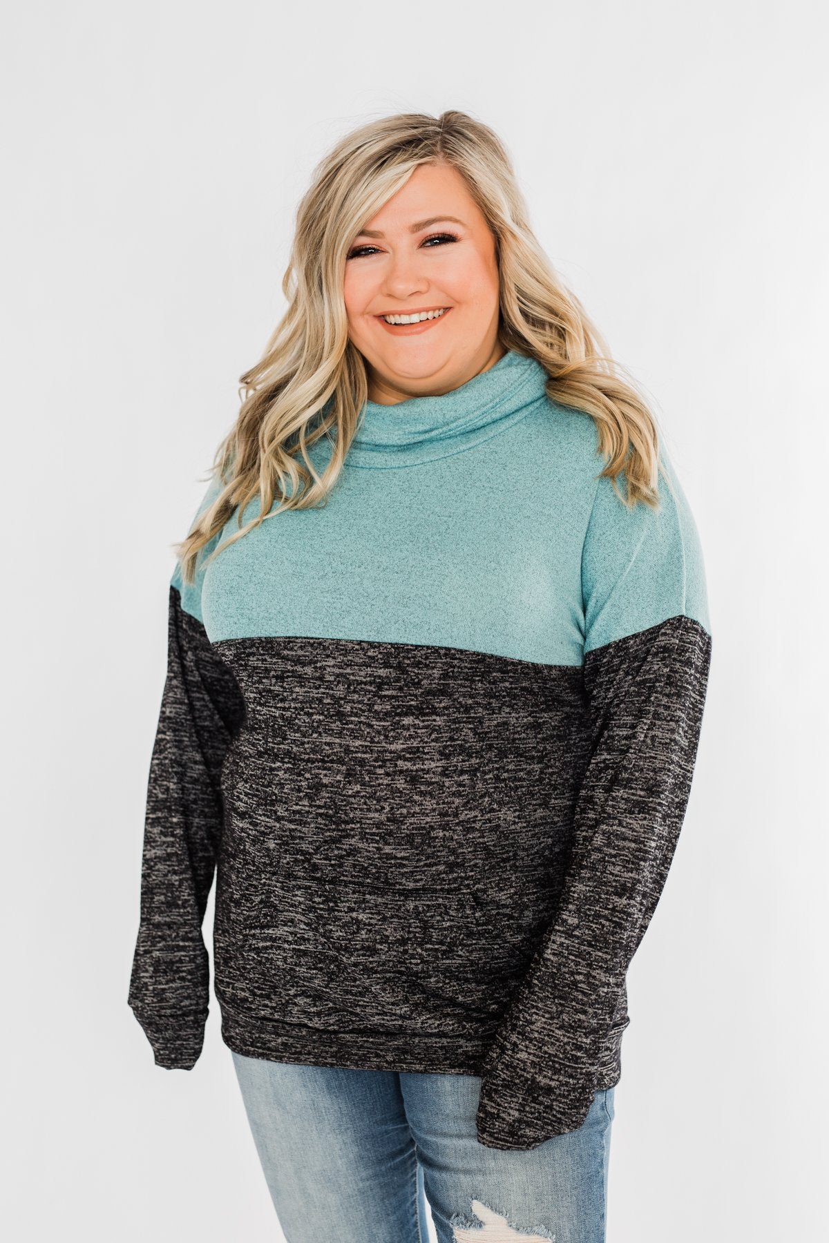 Mint Charcoal Cowl Color Block Top