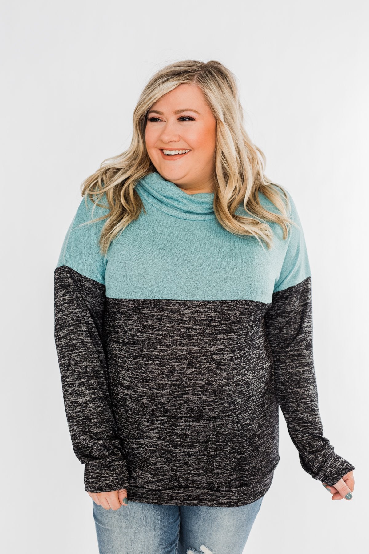 Mint Charcoal Cowl Color Block Top