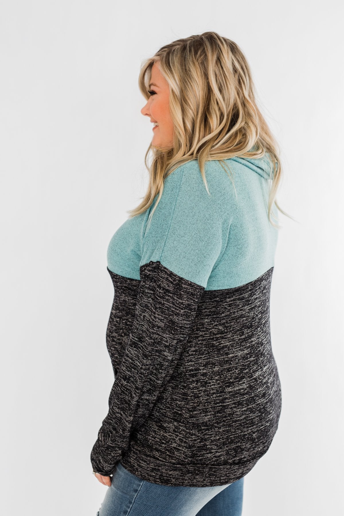Mint Charcoal Cowl Color Block Top