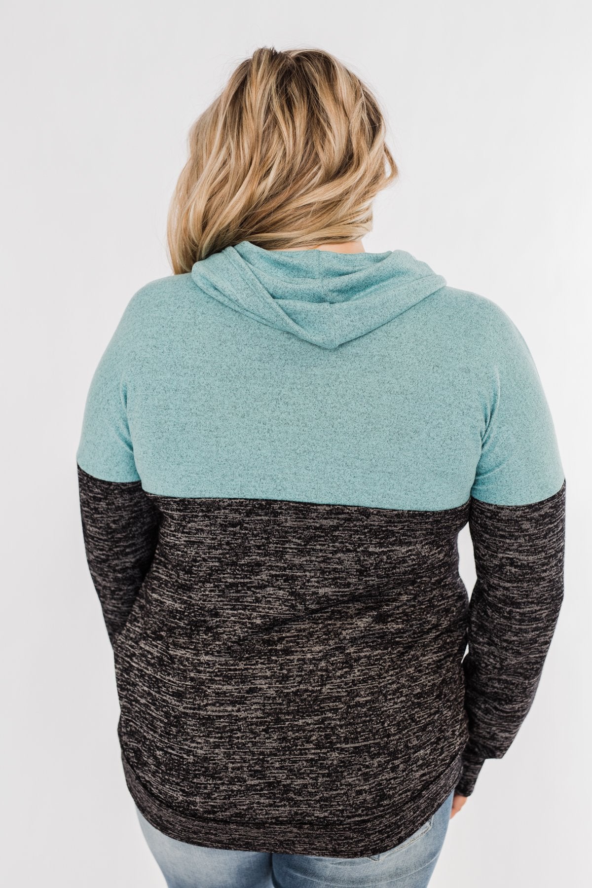 Mint Charcoal Cowl Color Block Top