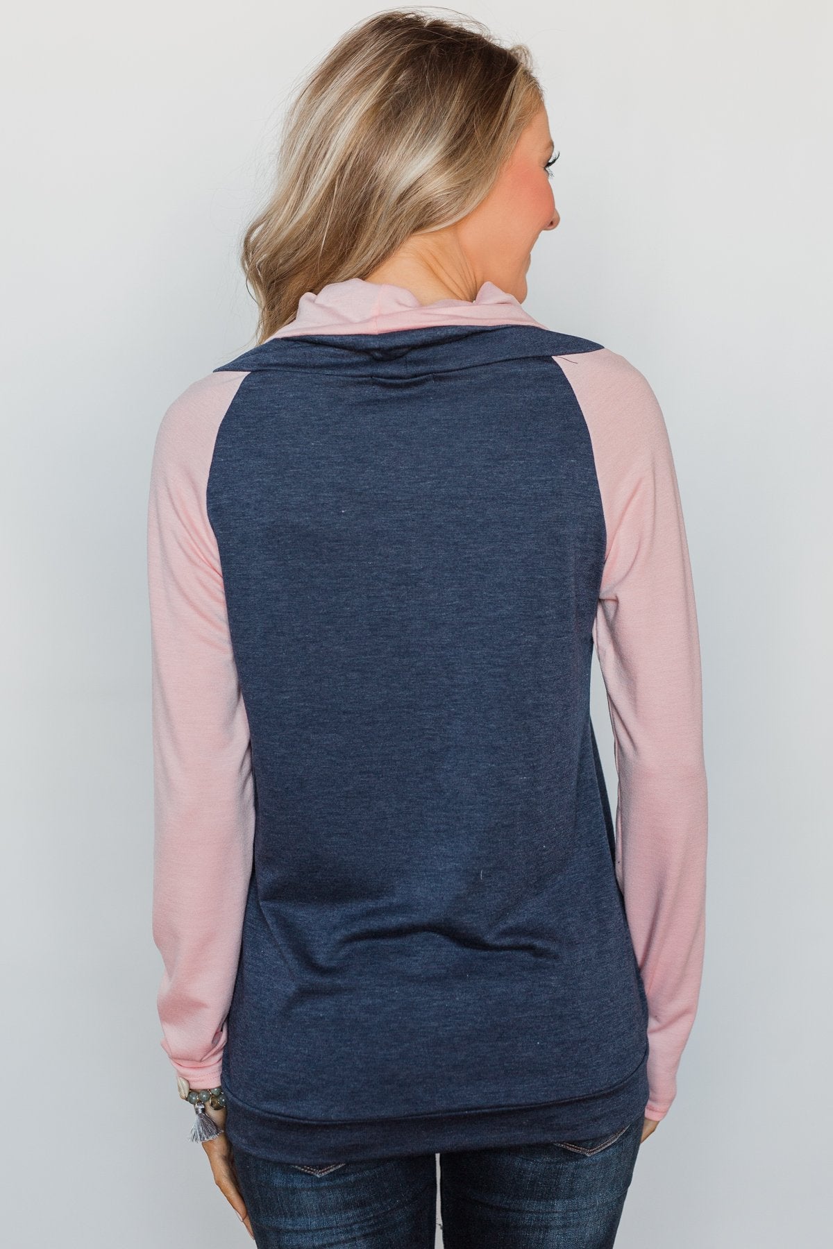 The Ultimate Navy & Blush Cowl Neck Top