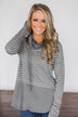 Shades of Cool Striped Cowl Neck Top ~ Light Grey