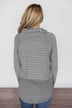Shades of Cool Striped Cowl Neck Top ~ Light Grey