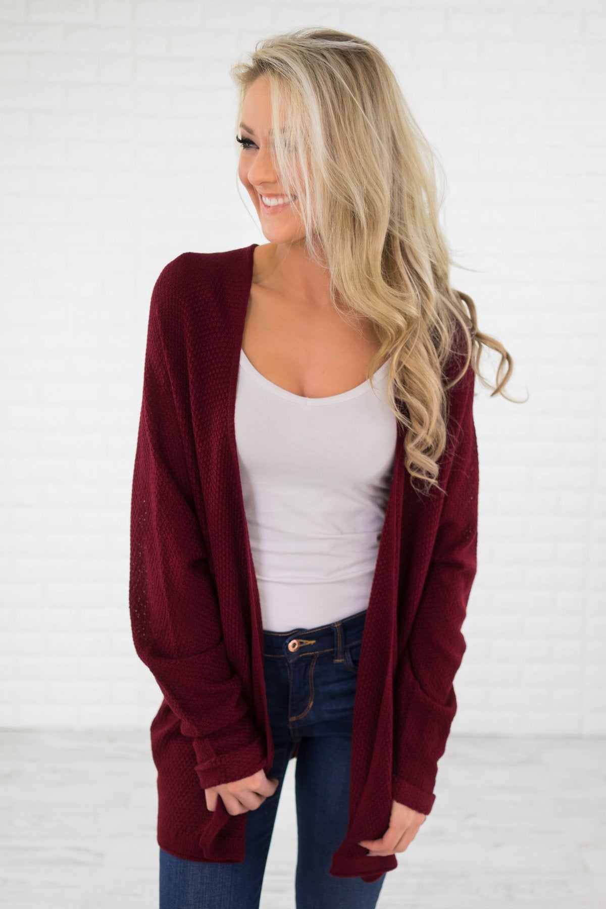 Burgundy A-Line Knit Cardigan main image 1
