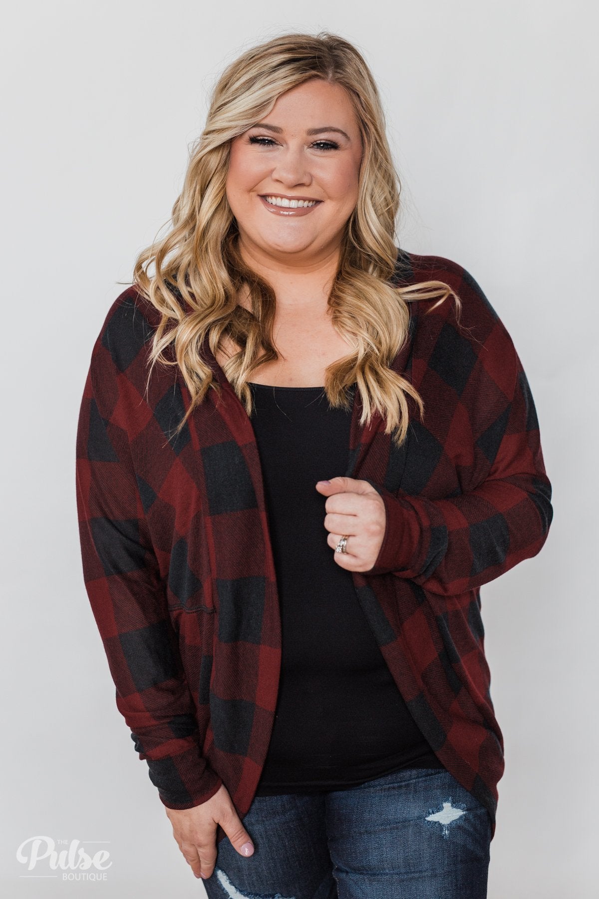 Buffalo plaid cardigan plus size 2025