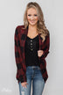 Buffalo Plaid Cardigan- Deep Red & Black