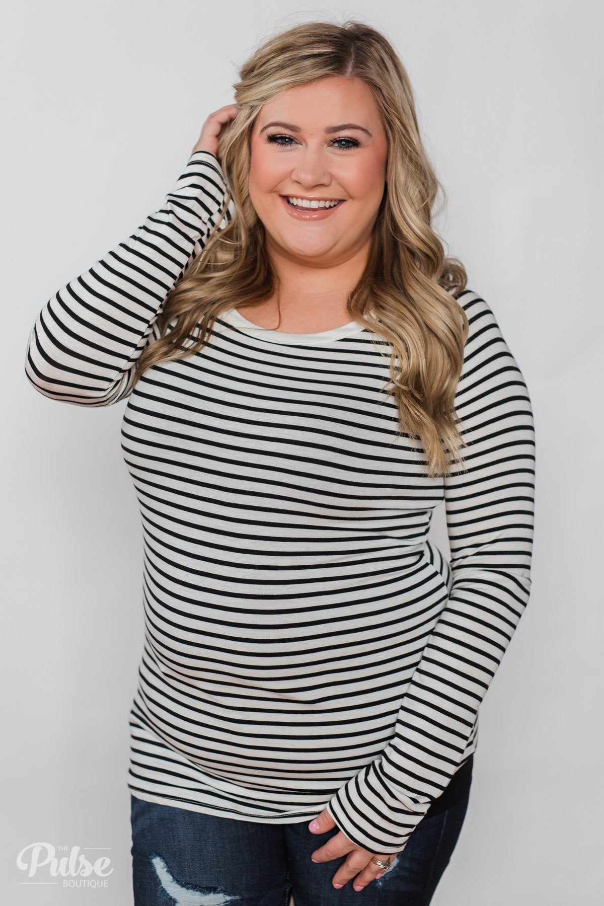 Everyday Striped Long Sleeve Top- White & Black