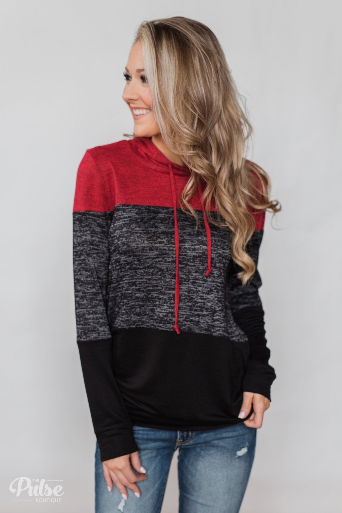 Come Together Color Block Hoodie - Red & Black