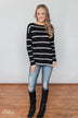 Side by Side Striped Knit Sweater- Black & White