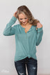 Feeling Fine 5-Button Long Sleeve Top - Mint