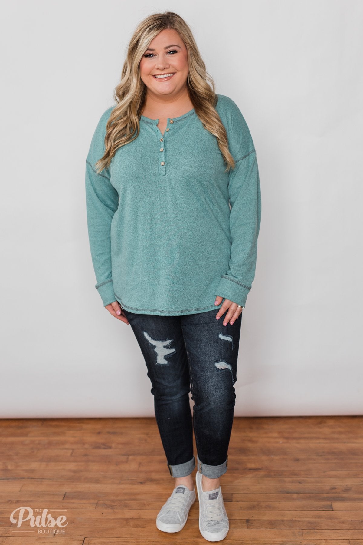 Feeling Fine 5-Button Long Sleeve Top - Mint