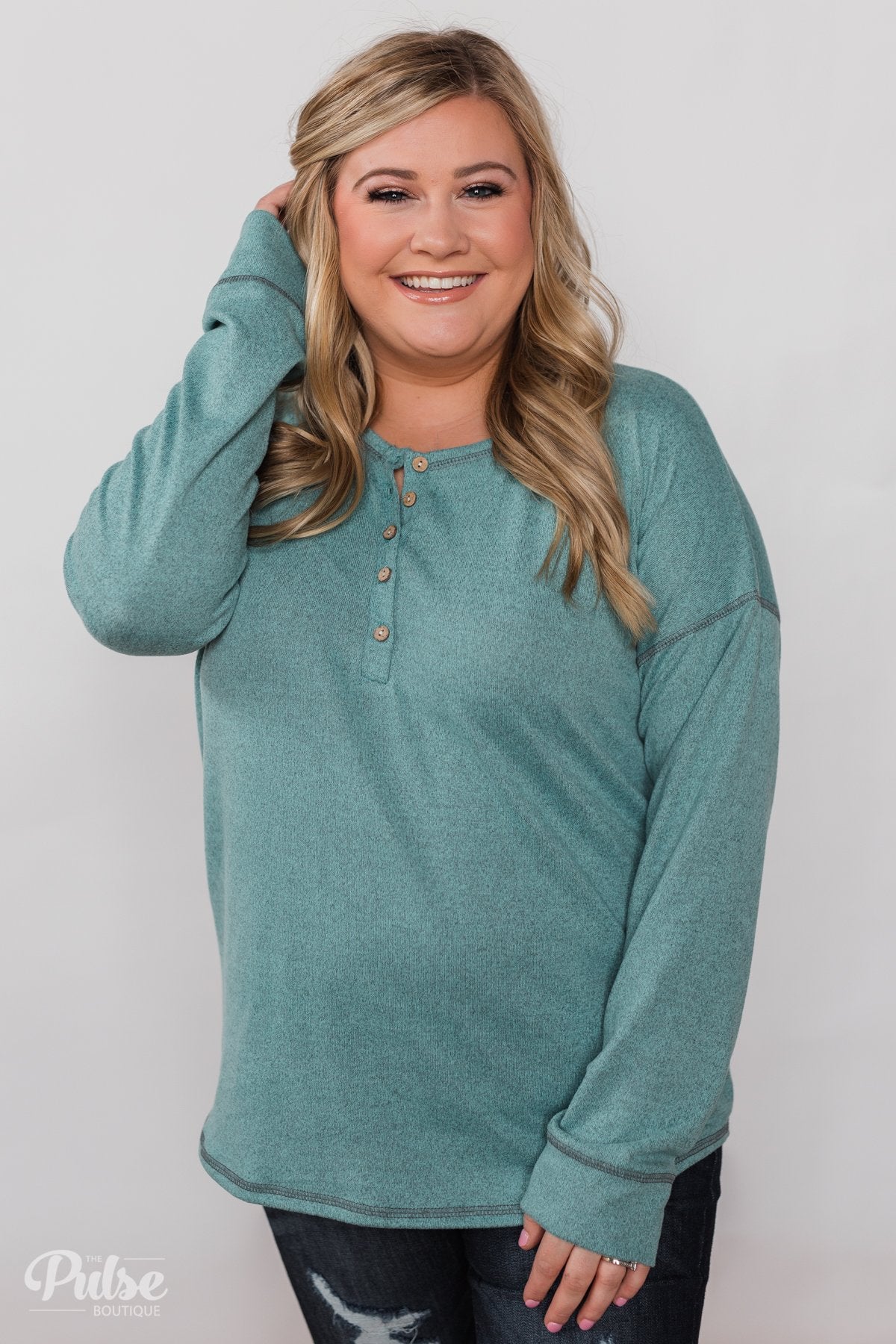 Feeling Fine 5-Button Long Sleeve Top - Mint