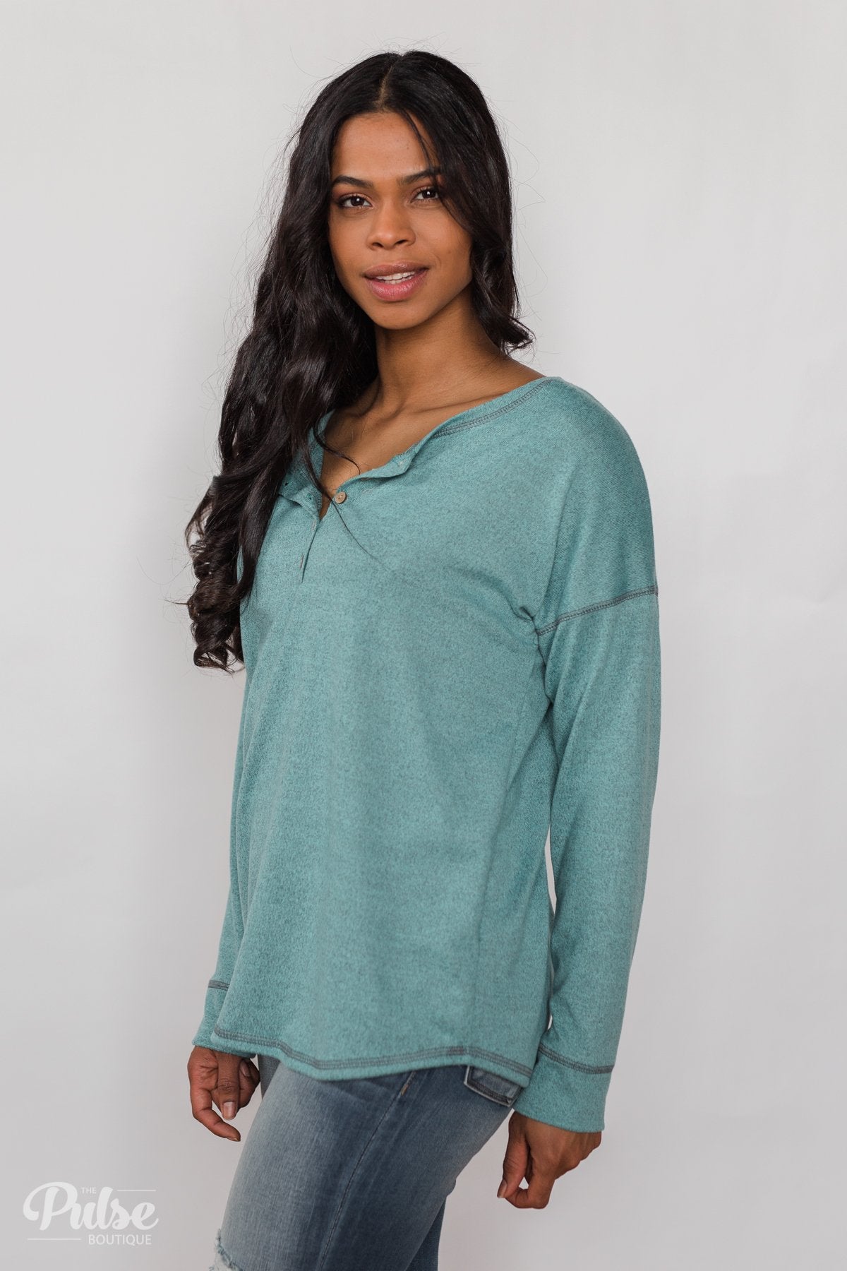 Feeling Fine 5-Button Long Sleeve Top - Mint