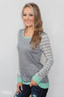 The Right Steps Striped Sleeve Top- Grey & Mint