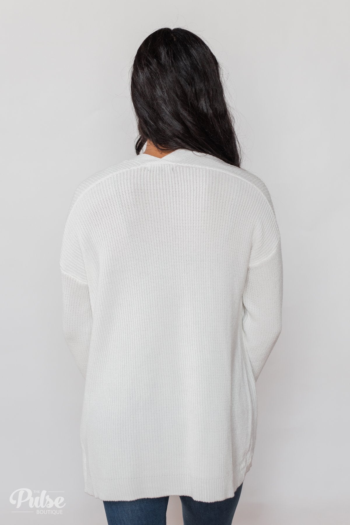 Drop Shoulder Knit Cardigan - Off White