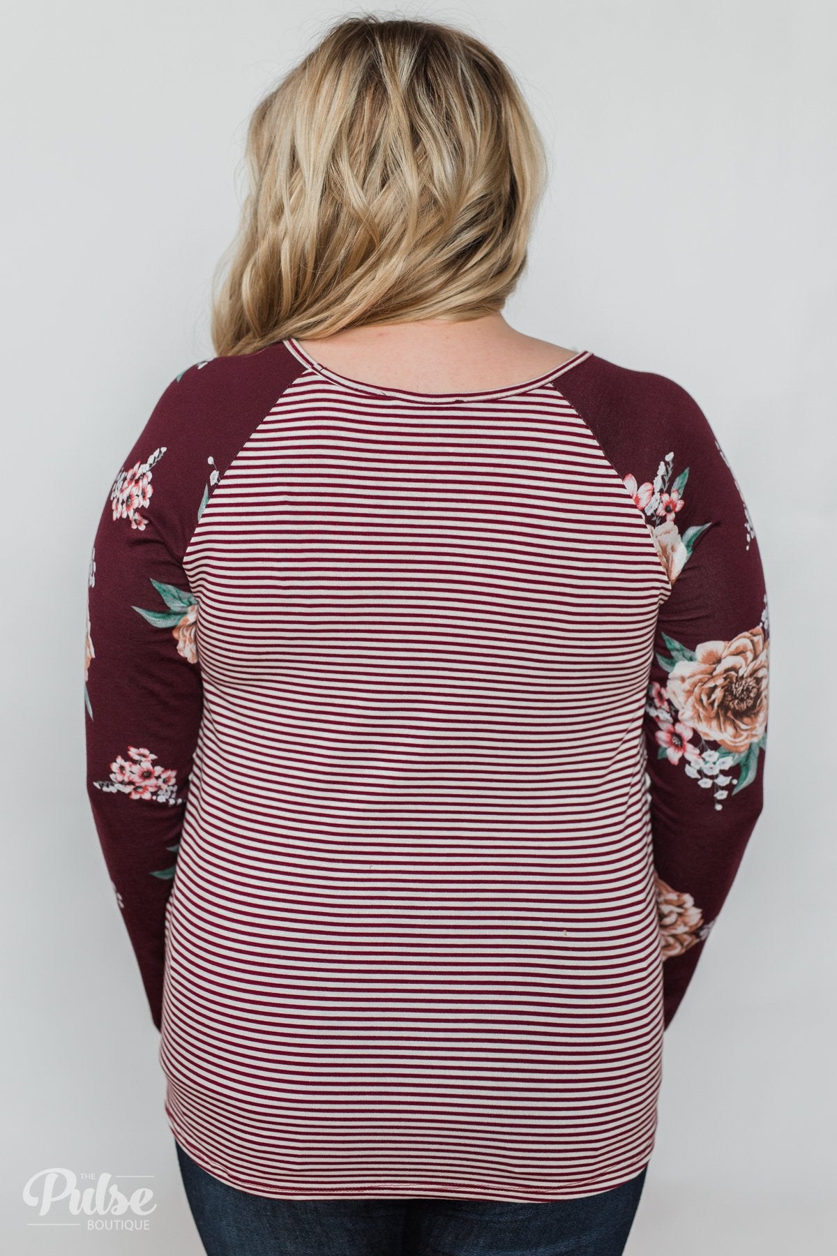 Look to You Floral & Striped Knot Top- Burgundy